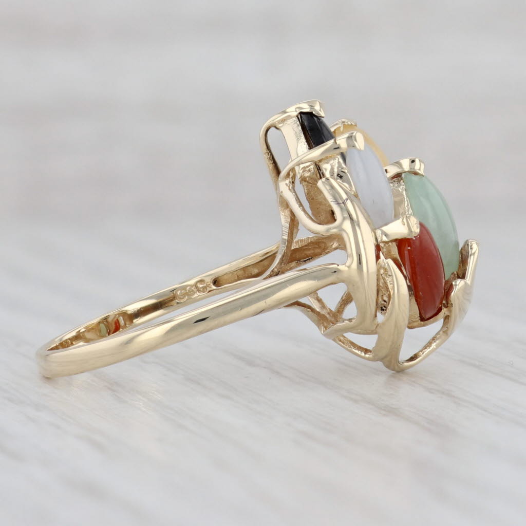 Gray Multi-Color Jadeite Jade Cluster Ring 14k Yellow Gold Size 6.75 Cocktail