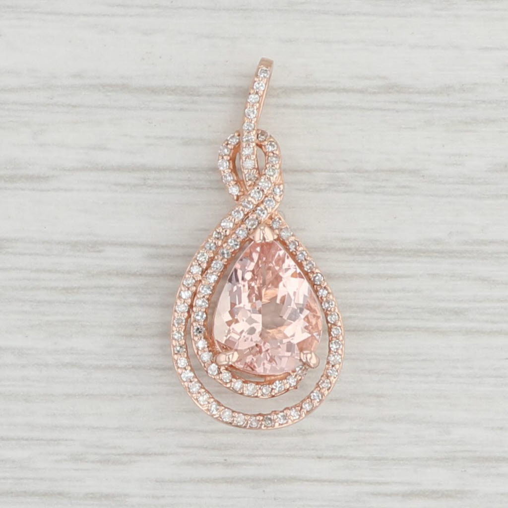 Light Gray 2.10ctw Peach Morganite Diamond Teardrop Pendant 14k Rose Gold Pear Cut