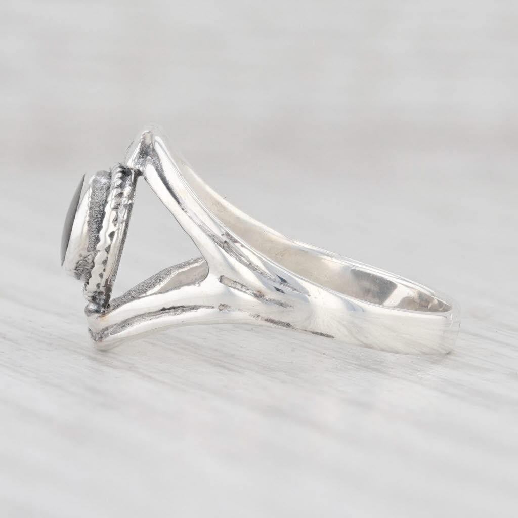 Light Gray Onyx Solitaire Ring Sterling Silver Size 7.25 Oval Black Gemstone