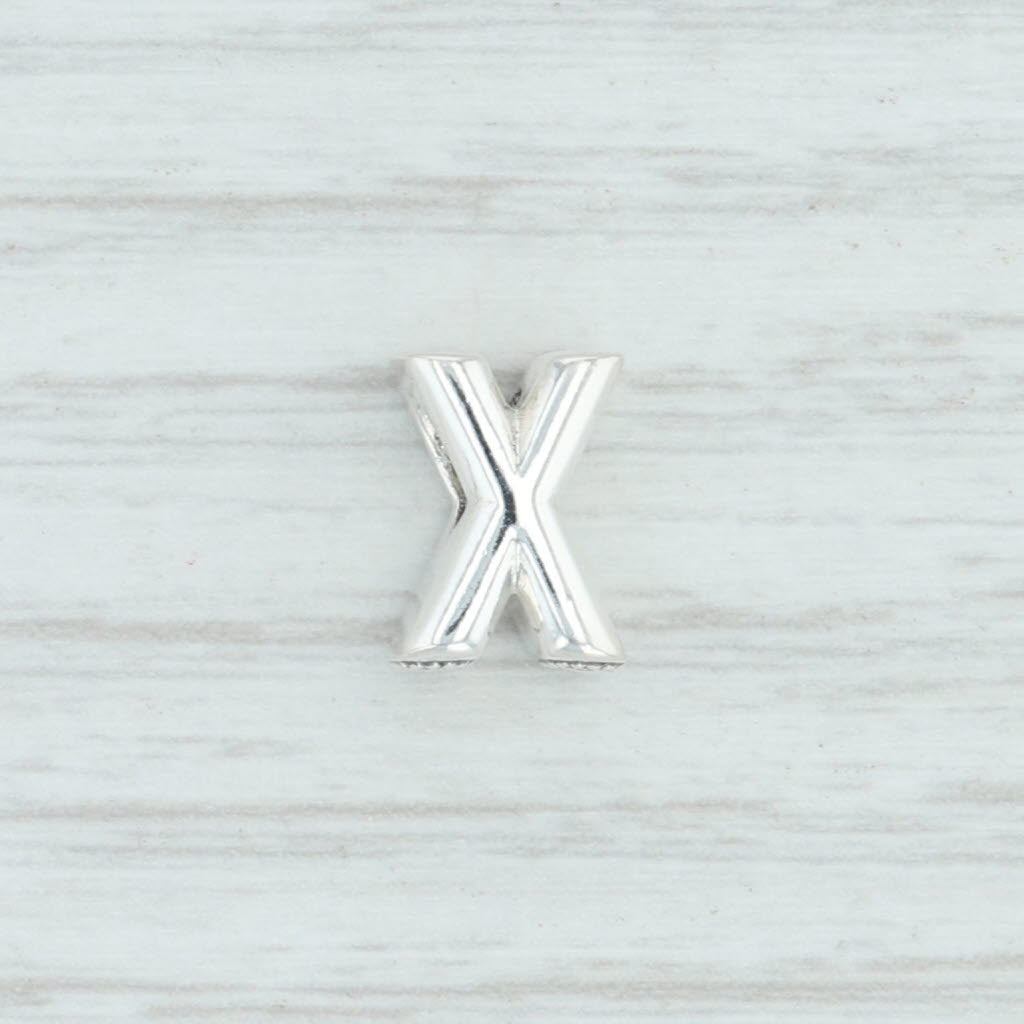 Light Gray New Authentic Pandora Letter X Charm 797478 Sterling Silver Pave "X" Bead