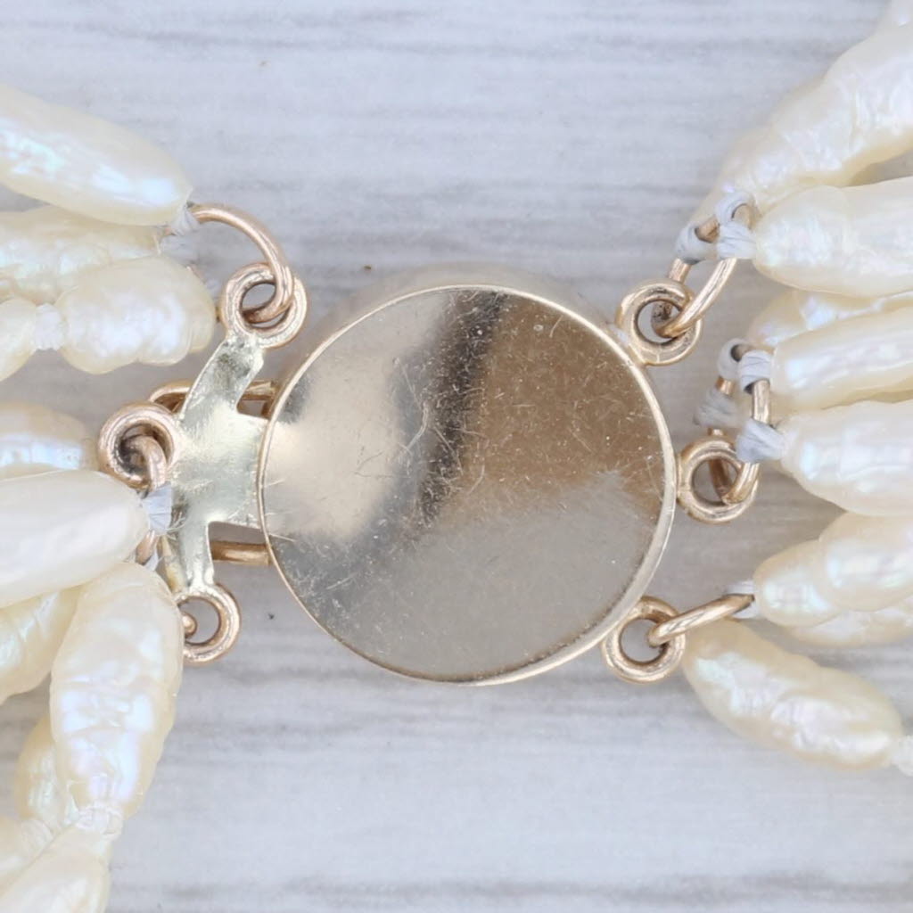 Light Gray Freshwater Rice Krispy Pearl Necklace 14k Gold 24.25" Long Multi-Strand