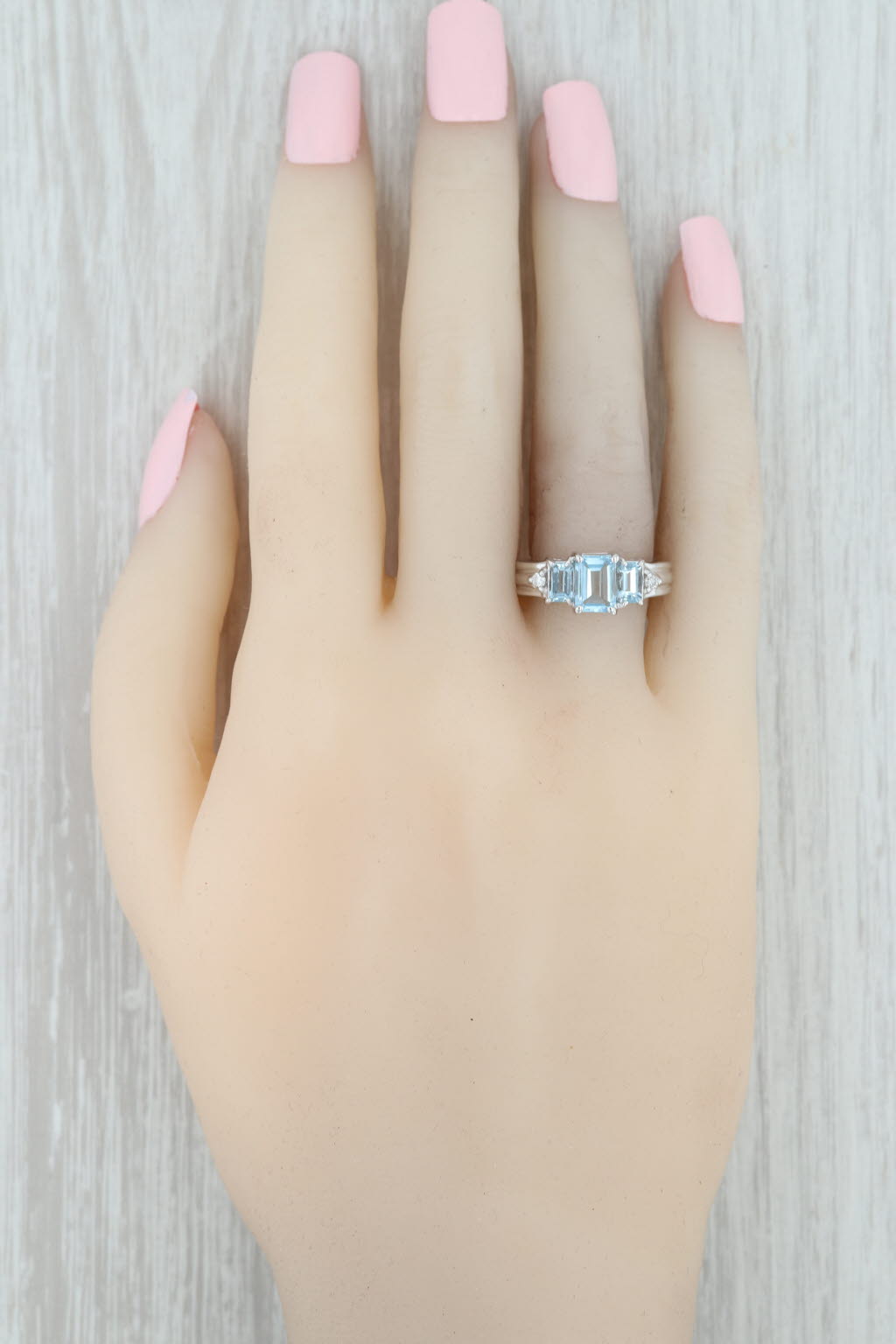 Gray New 1.38ctw Aquamarine Diamond Ring 14k White Gold Size 6.5 3-Stone March
