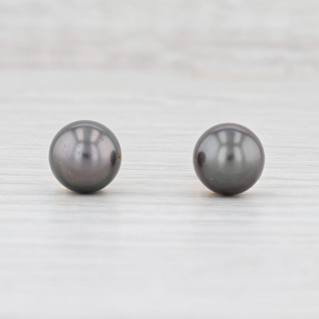 Light Gray Cultured Black Pearl Stud Earrings 18k Yellow Gold Saltwater Pearls Designer