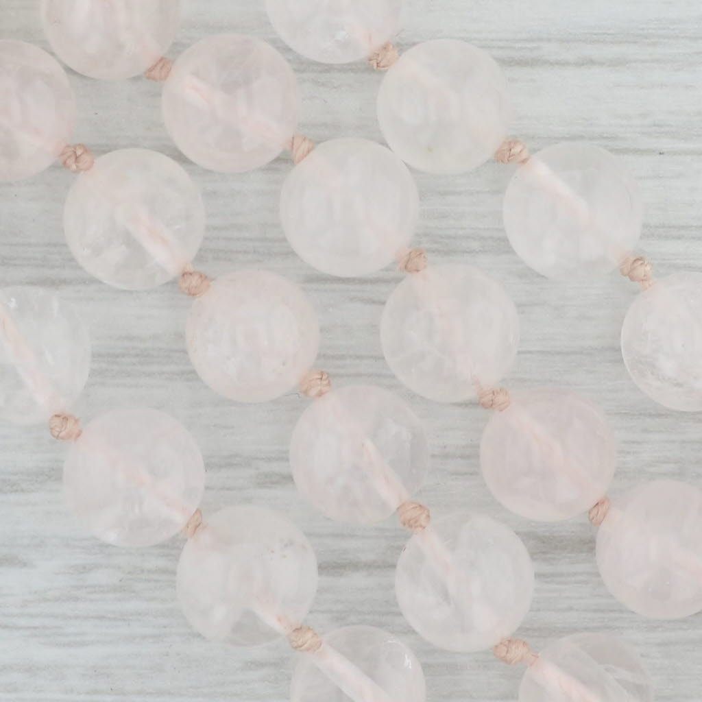 Gray Vintage Pink Rose Quartz Bead Strand Necklace Gold Filled 21.25"