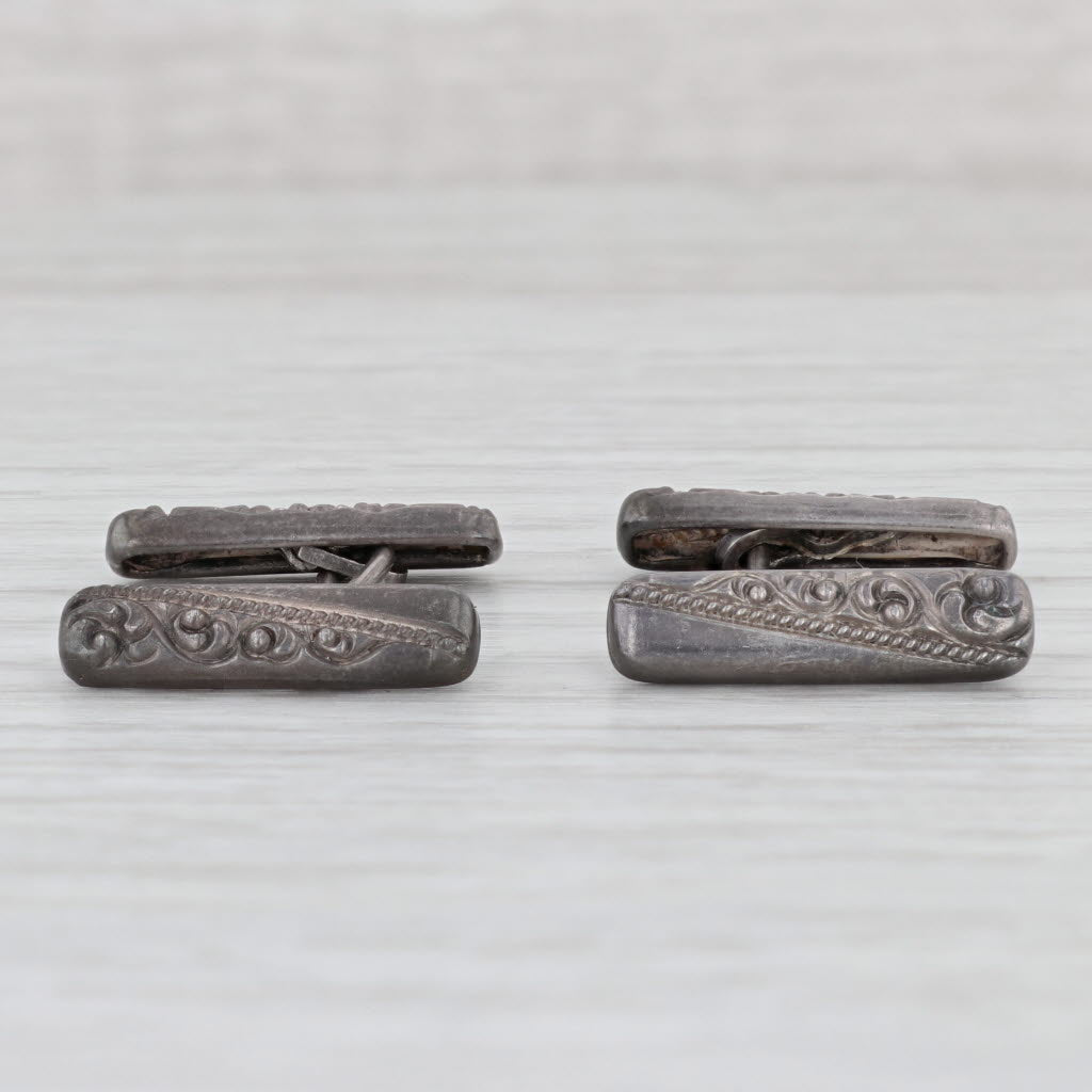 Light Gray Antique Ornate Cufflinks Sterling Silver Men's Suit Accessories