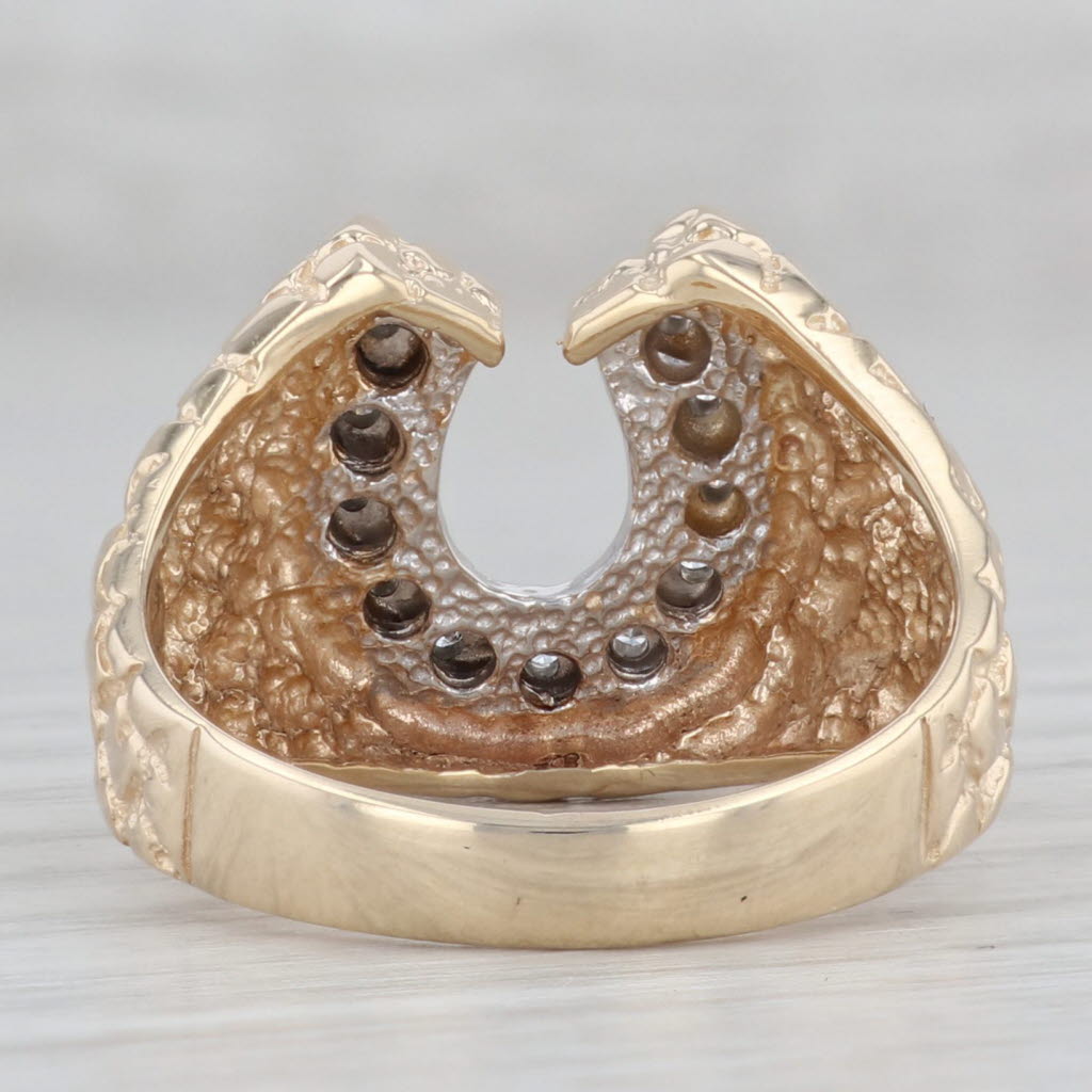 Gray Diamond Horseshoe Ring 10k Yellow Gold Nugget Size 10 Western Jewelry