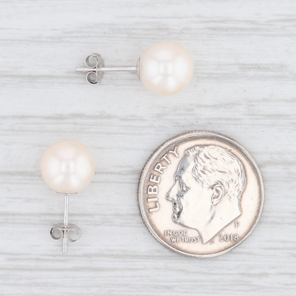 Light Gray New Cultured Pearl Stud Earrings 14k White Gold Round Solitaire NWT