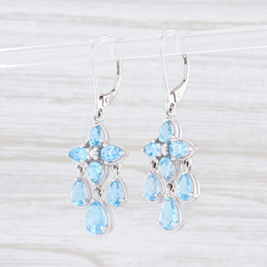 Lavender New 3.40ctw Blue Topaz White Sapphire Flower Earrings 14k White Gold Leverback