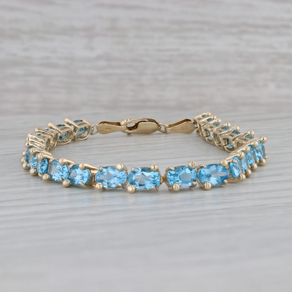 Gray 13ctw Blue Topaz Tennis Bracelet 14k Yellow Gold 7" 5.3mm