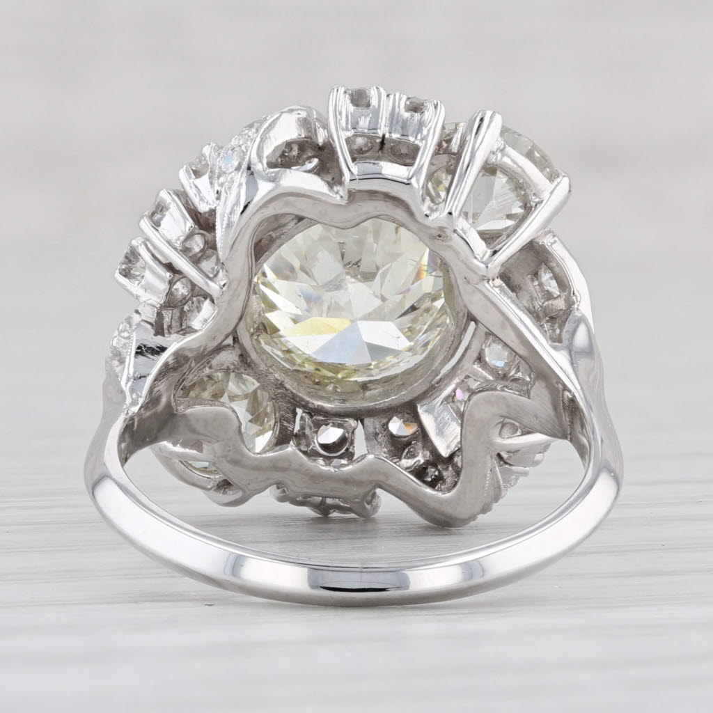 Light Gray 4.53ctw Diamond Ring Platinum Vintage Engagement Cocktail 1940s GIA Size 7
