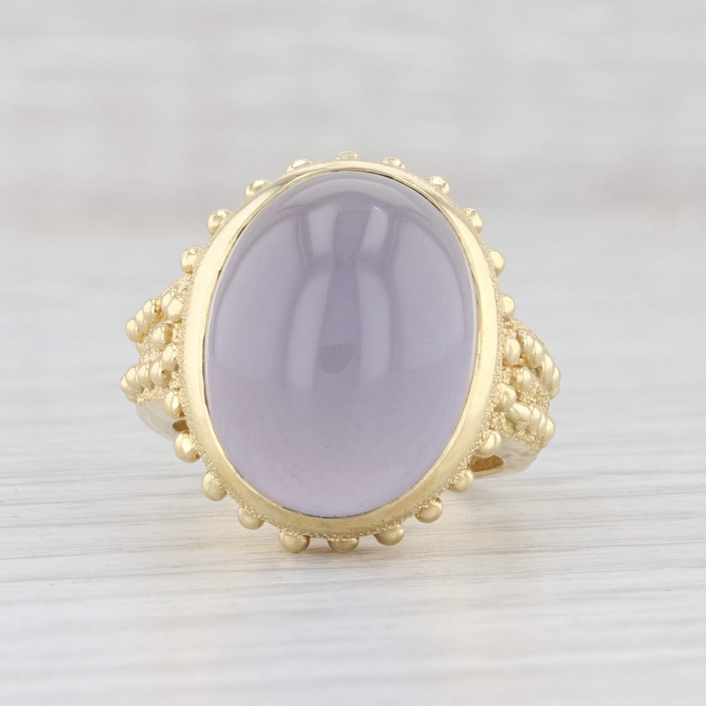Light Gray New Sarosi Purple Chalcedony Statement Ring 18k Yellow Gold Size 6 Solitaire
