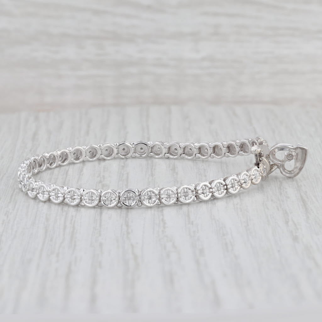 Light Gray 0.15ctw Diamond Tennis Bracelet Heart Charm 10k White Gold 6.75"