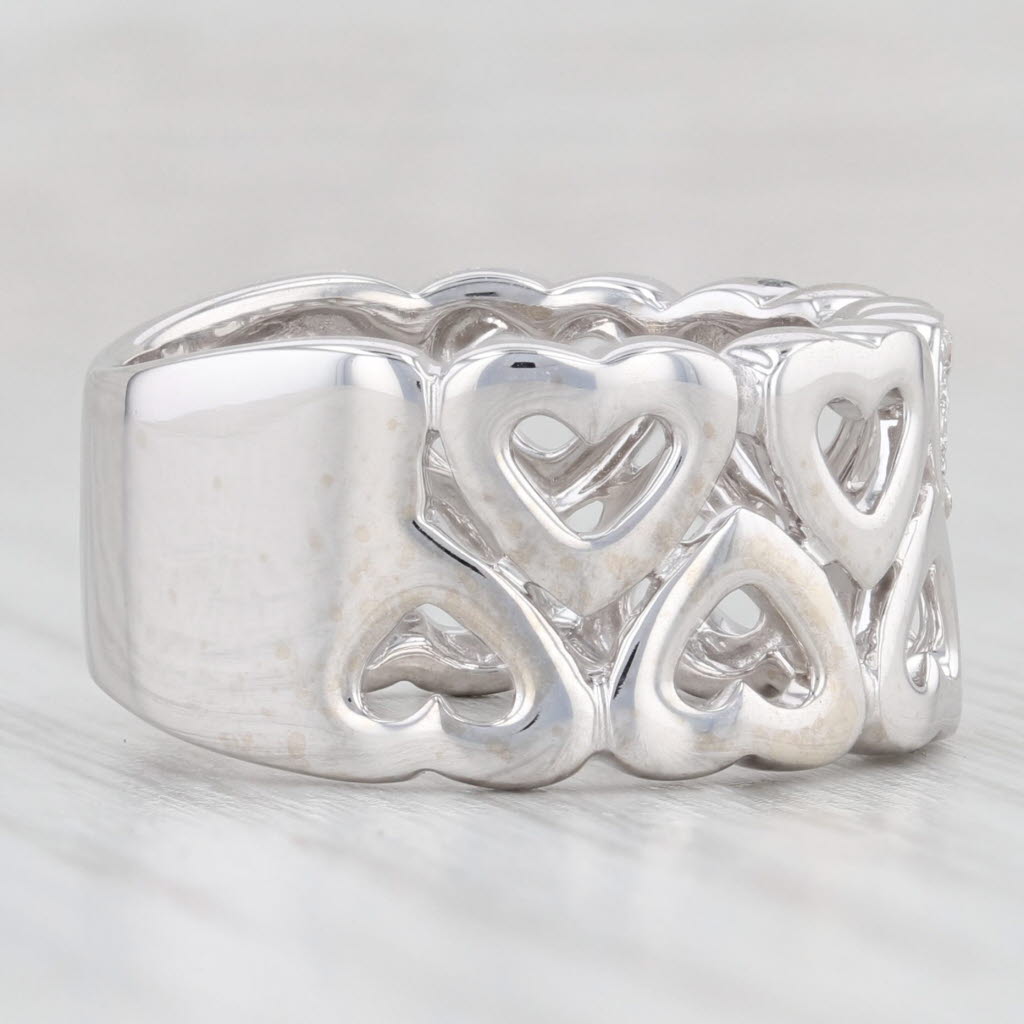 Light Gray Diamond Accented Hearts Band 14k White Gold Size 6.25 Statement Ring