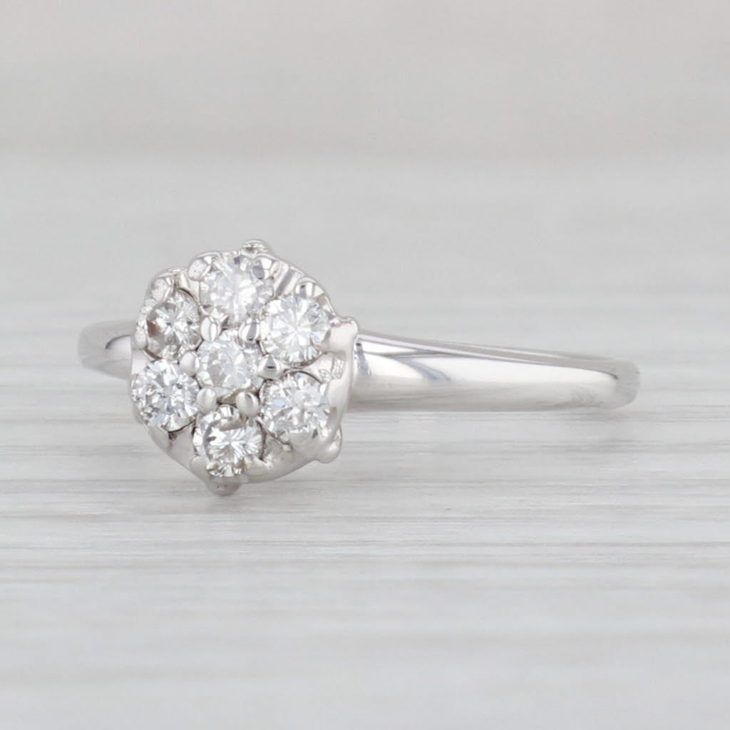 Light Gray Vintage 0.32ctw Diamond Cluster Engagement Ring 14k White Gold Size 6.25