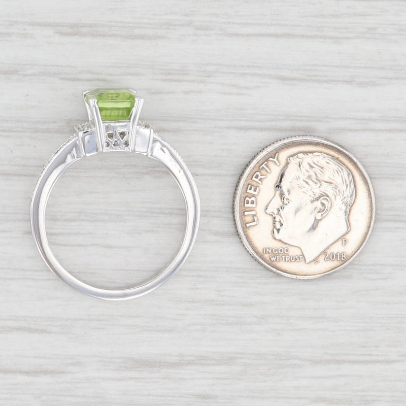 Light Gray New Peridot Diamond Ring 10k White Gold Size 7.25 Emerald Cut Solitaire