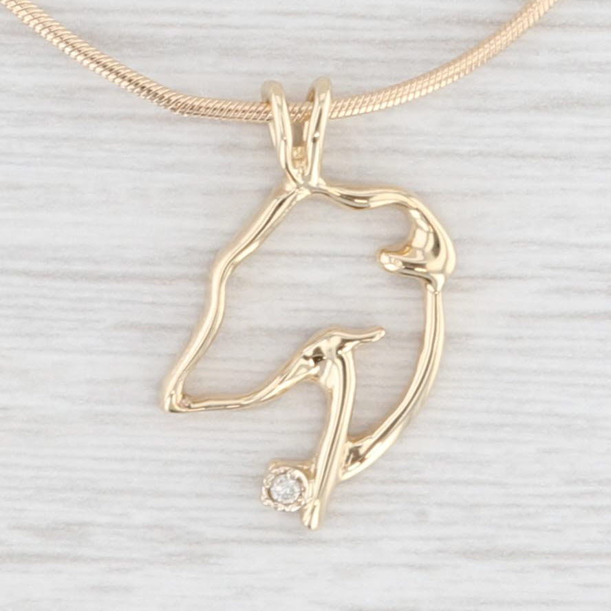 Light Gray Diamond Dog Pendant Necklace 10k Yellow Gold 18" Snake Chain
