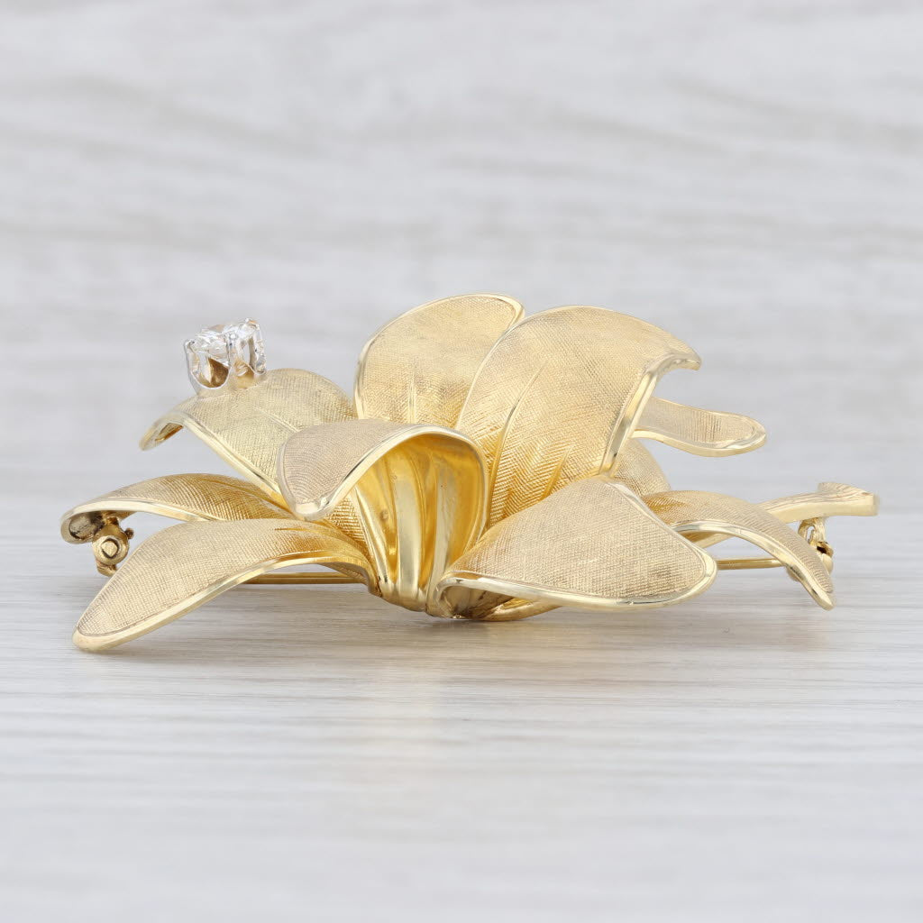 Light Gray Tiffany 0.42ct VS2 Diamond Flower Brooch 14k Gold Designer Statement Pin