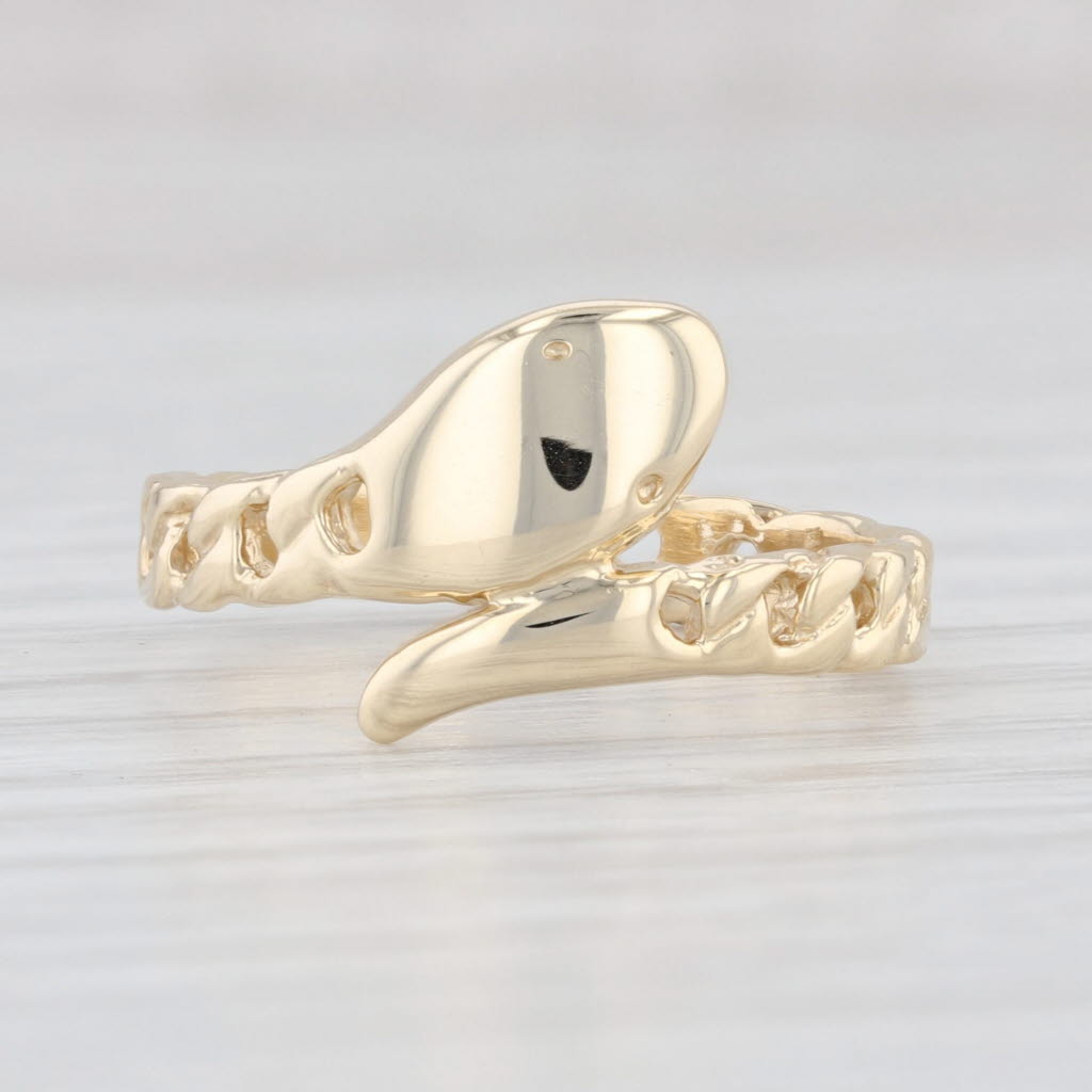 Light Gray Coiled Snake Bypass Ring 14k Yellow Gold Curb Chain Pattern Size 7 Band