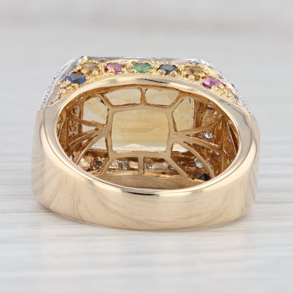 Light Gray 9.44ctw Citrine Sapphire Zircon Tsavorite Diamond Halo Cocktail Ring 14k Gold