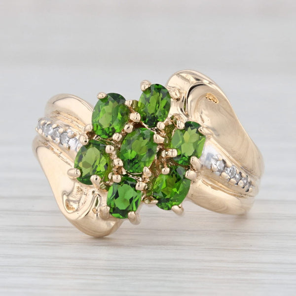 Light Gray 1.46ctw Green Chrome Diopside Diamond Cluster Ring 14k Yellow Gold Bypass Size 8