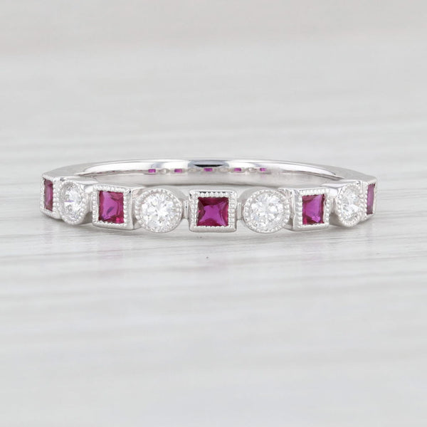 Light Gray New 0.52ctw Diamond & Ruby Ring 14k White Gold Size 6.5 Stackable