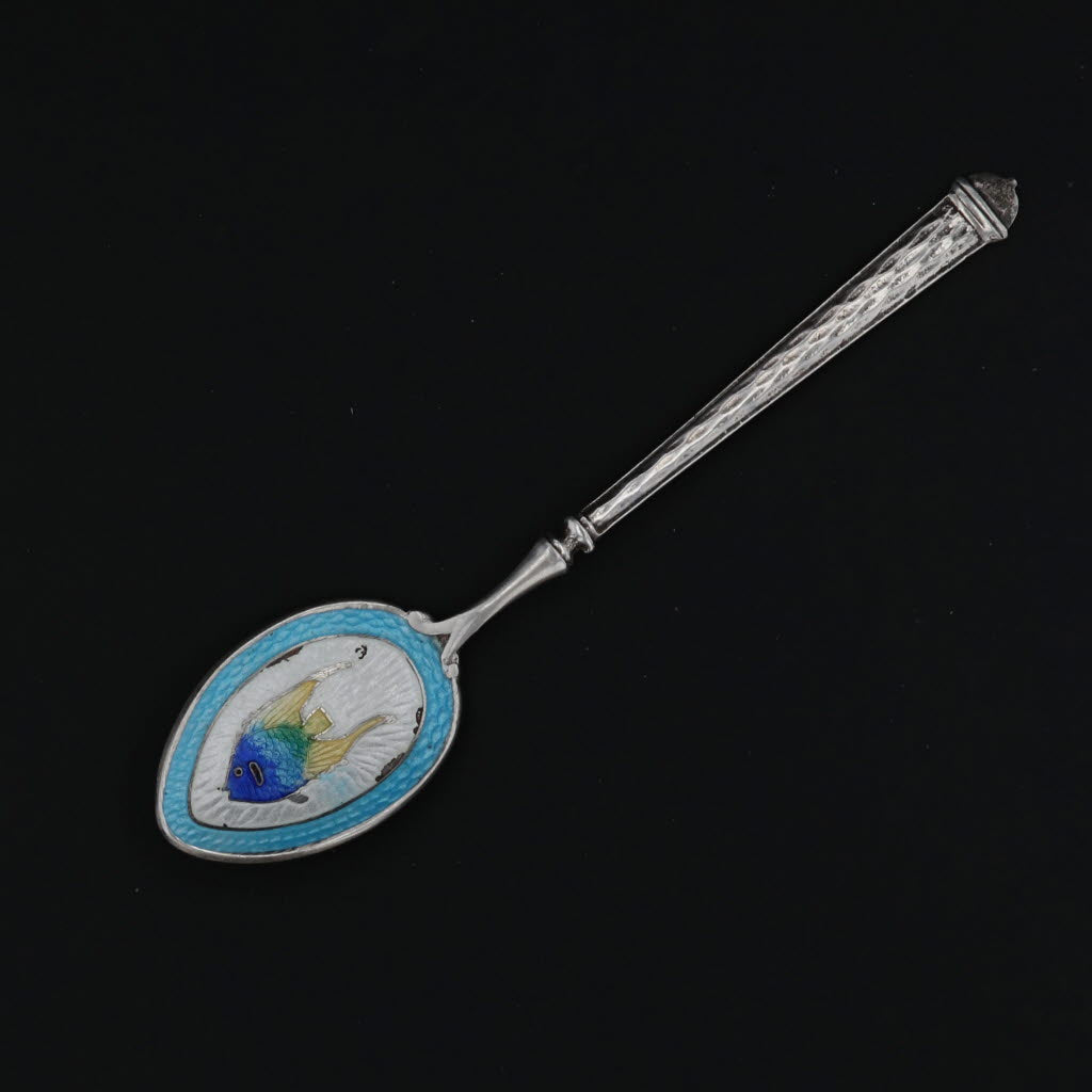 Black Nassau Bahamas Fish Souvenir Spoon Sterling Silver Enamel Vintage As Is