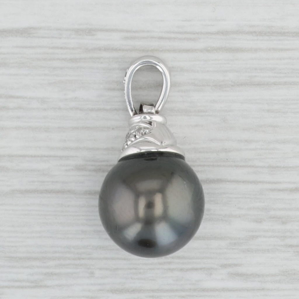 Light Gray Cultured Black Pearl Diamond Drop Pendant 14k White Gold
