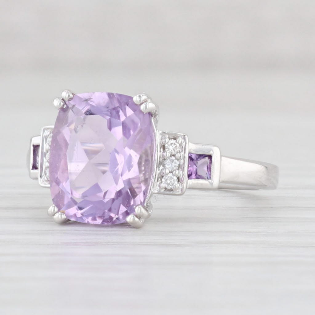 Light Gray 3.05ctw Amethyst Diamond Ring 14k White Gold Size 5.5 February Birthstone