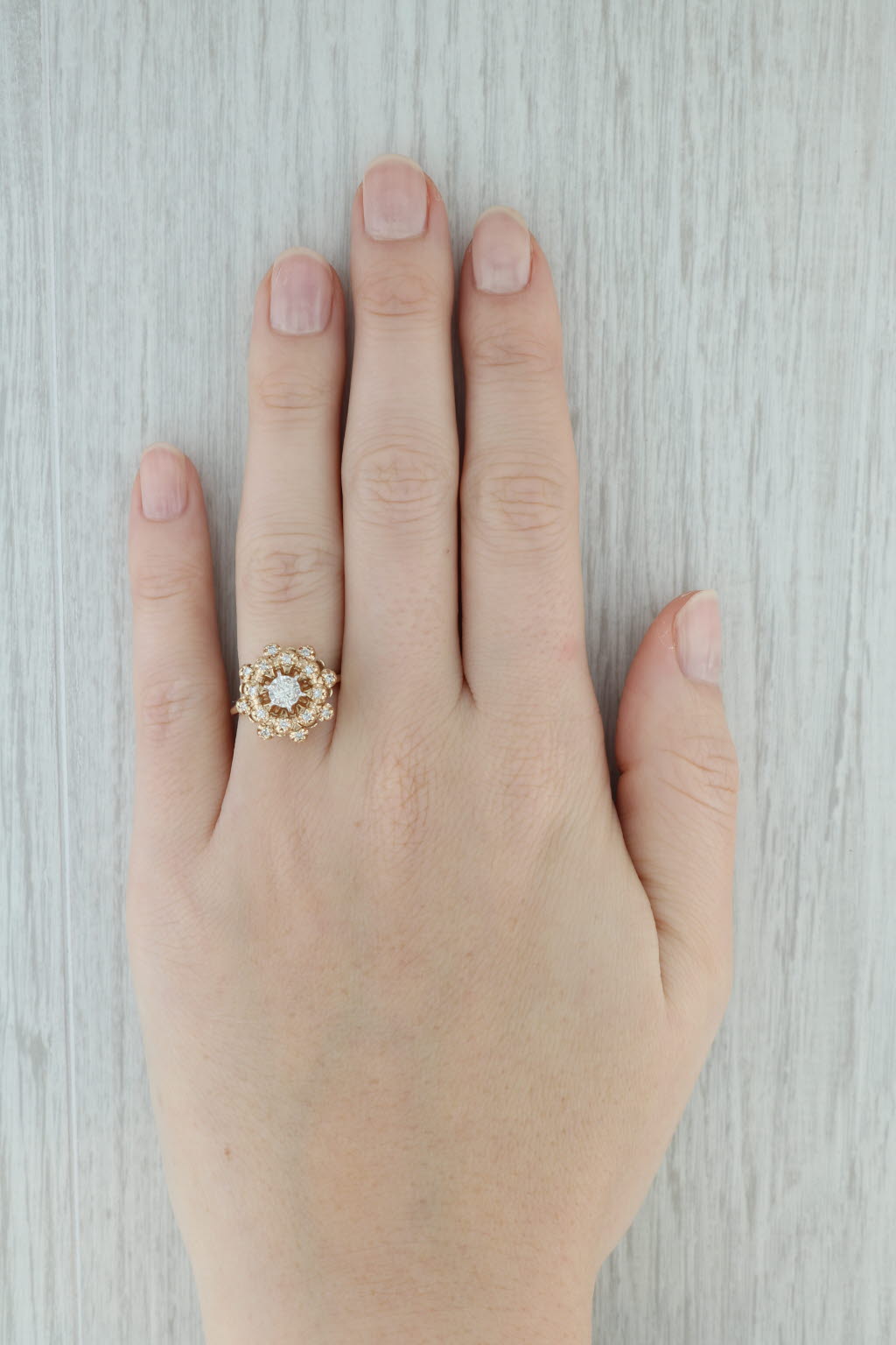 Gray 0.23ctw Diamond Chandelier Cluster Ring 14k Yellow Gold Size 5.25 Engagement