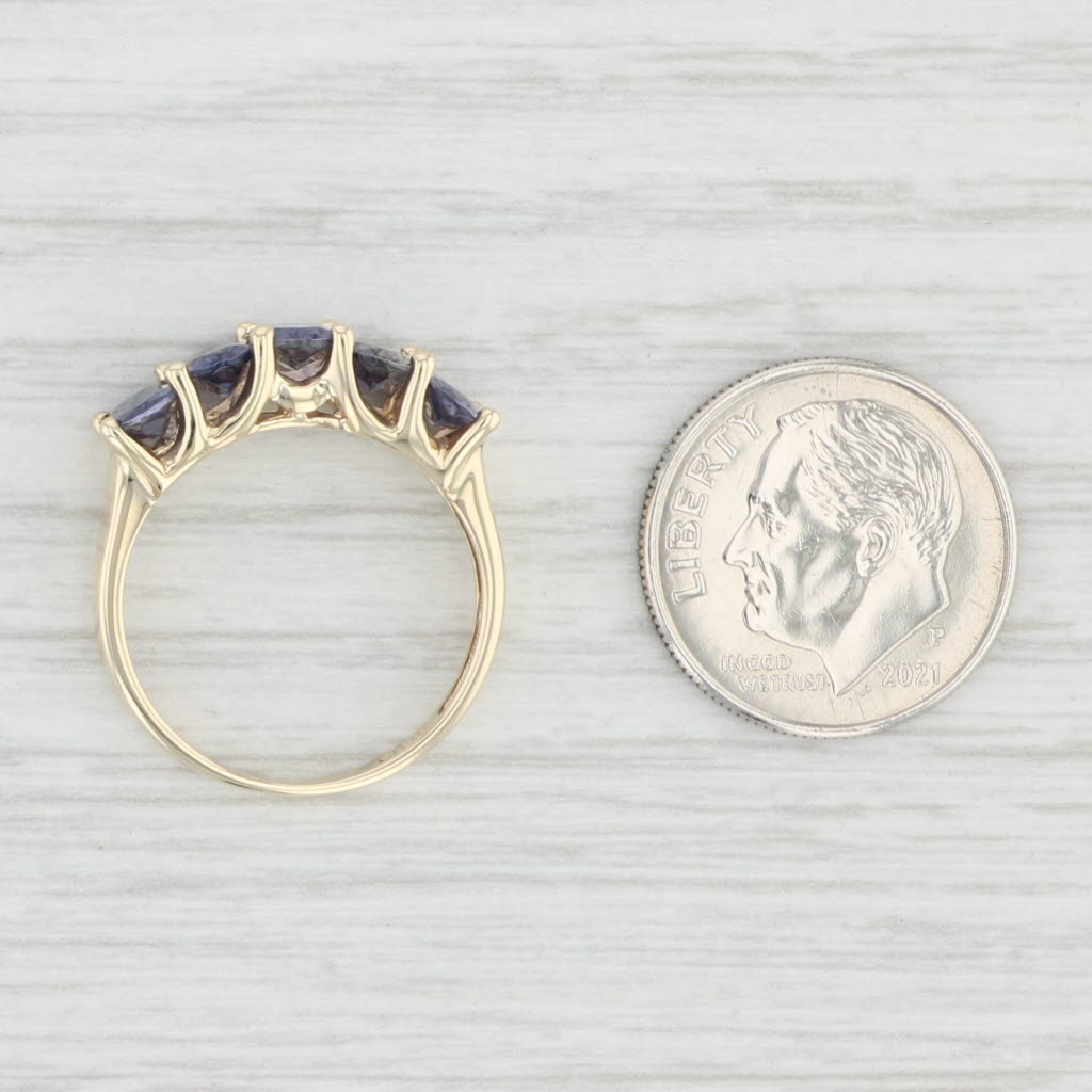 Light Gray 1.90ctw Iolite Ring 10k Yellow Gold Size 6.25 Stackable Tiered 5-Stone