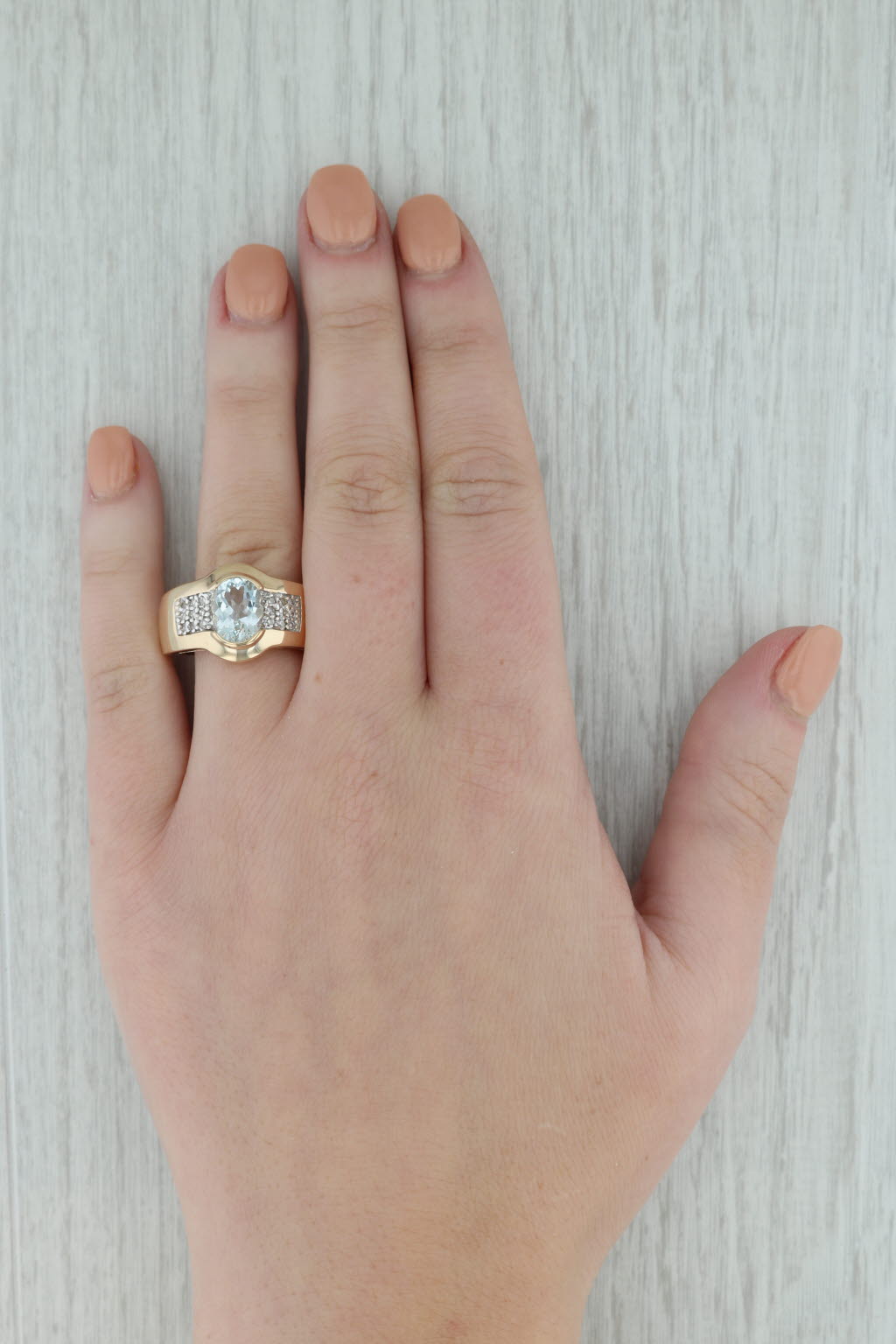 Dark Gray 1.90ctw Oval Aquamarine Diamond Ring 14k Yellow Gold Size 7.75