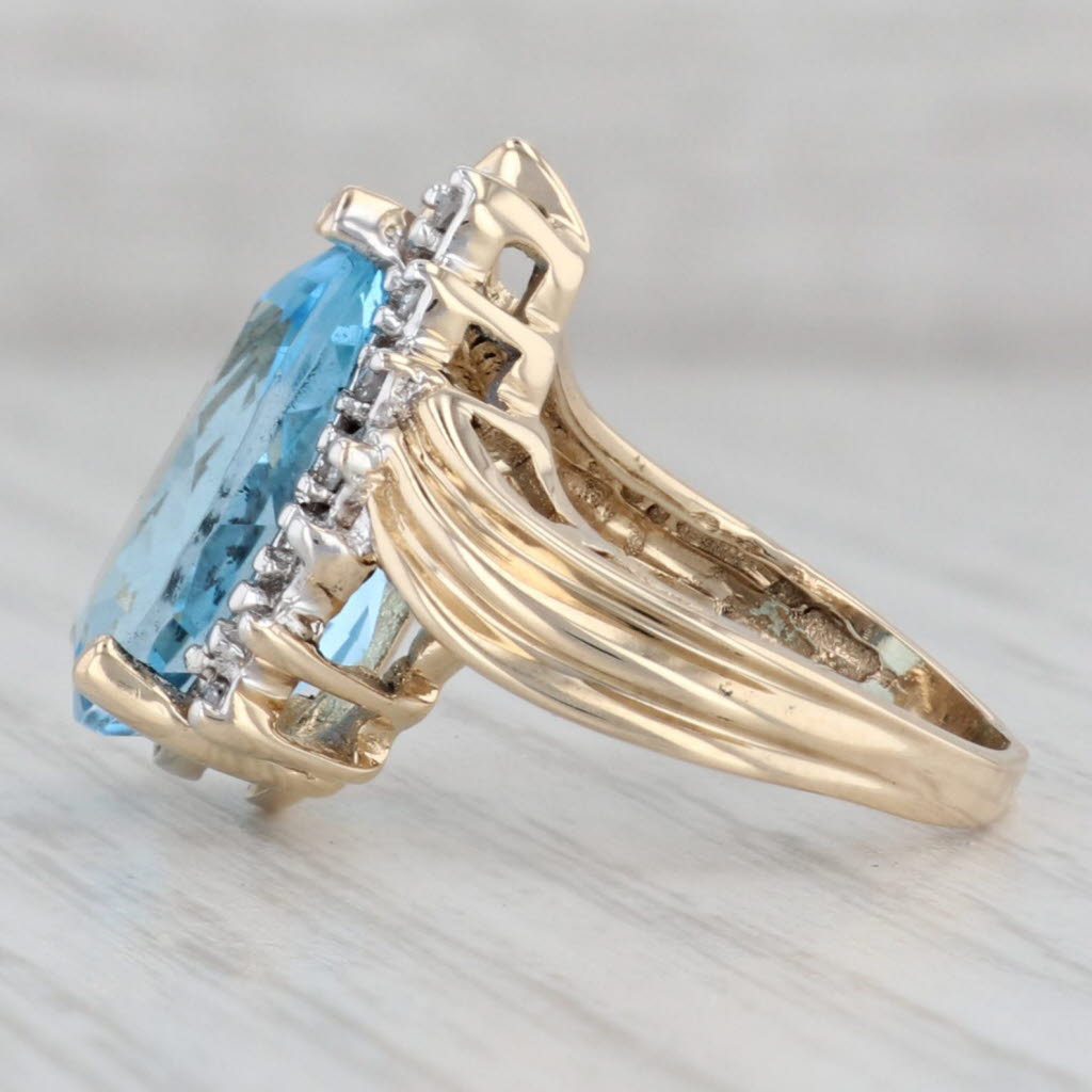 Gray 7.30ctw Teardrop Blue Topaz Diamond Ring 14k Yellow Gold Size 5 Cocktail