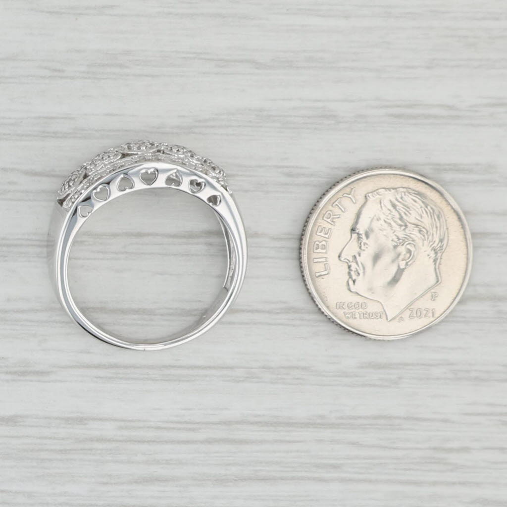 Light Gray Diamond Hearts Ring 10k White Gold Size 6.25 Women's Band