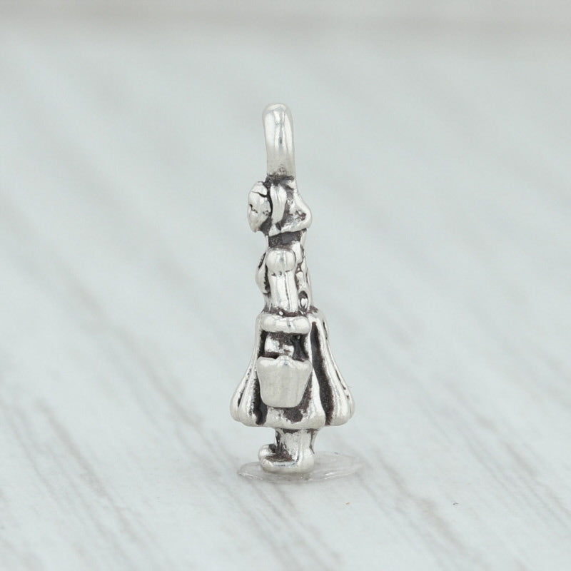Light Gray 12 Days of Christmas Milk Maid Charm Sterling Silver Figural 3D Holiday 925