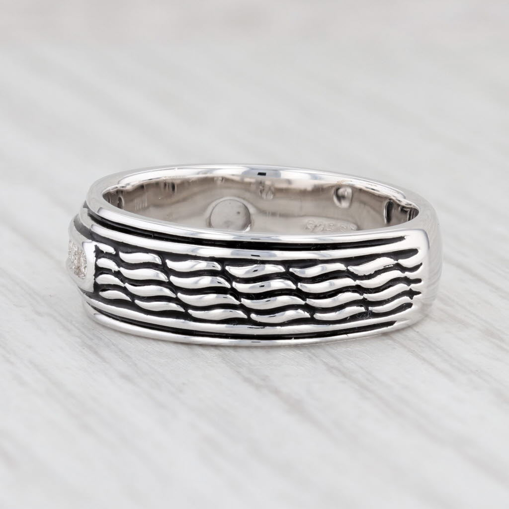 Light Gray New Diamond Men’s Ring Sterling Silver Size 9.75 Wedding Band Etched Pattern