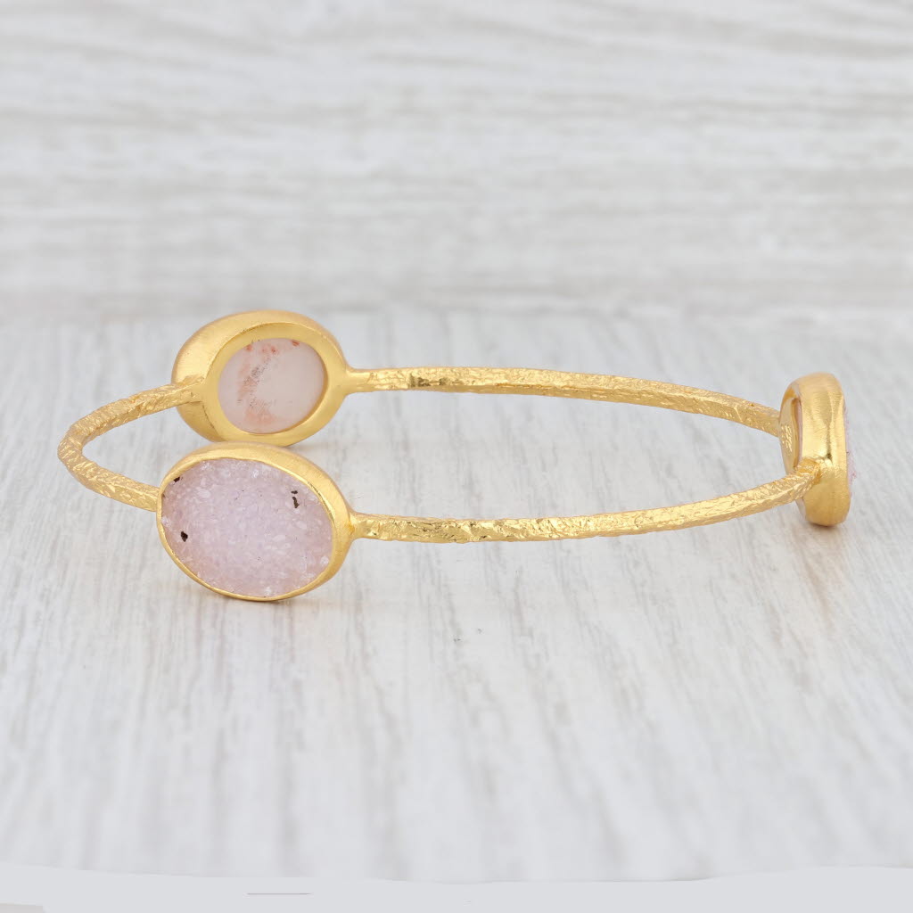 Light Gray New Nina Nguyen Sand Druzy Quartz Bangle Bracelet Sterling Silver 22k Vermeil