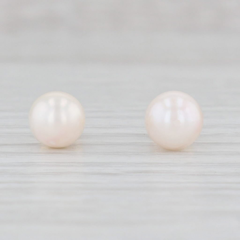 Light Gray Cultured Pearl Solitaire Stud Earrings 14k Yellow Gold June Birthstone