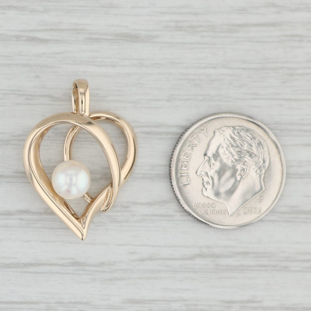 Light Gray Cultured Pearl Stylized Heart Pendant 14k Yellow Gold Statement