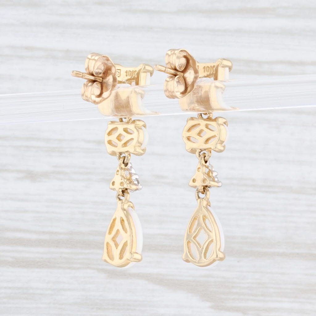 Lavender New Synthetic Opal White Sapphire Dangle Earrings 10k Yellow Gold Pierced Drop