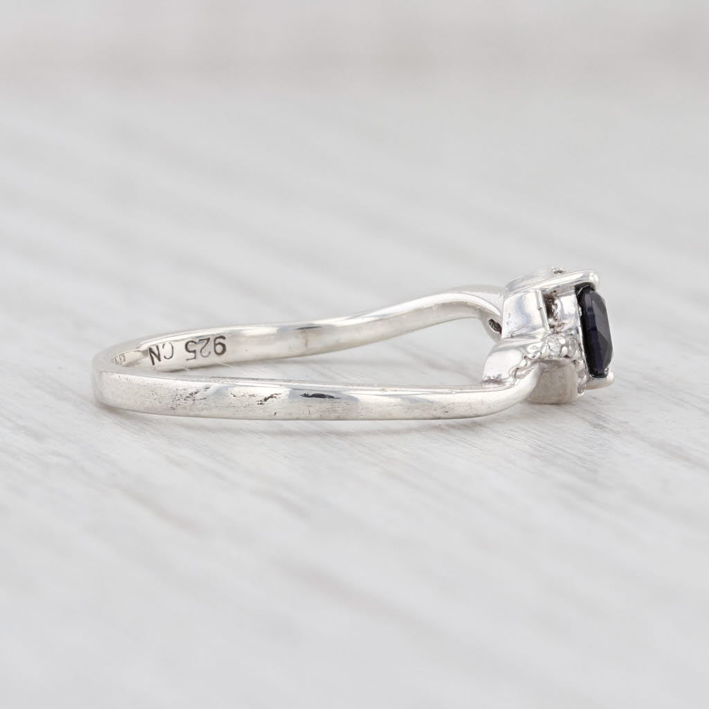 Light Gray Synthetic Sapphire Diamond Bypass Ring Sterling Silver Size 7