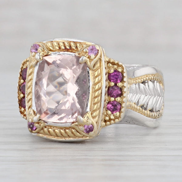 Gray 3.35ctw Morganite Garnet Sapphire Cocktail Ring Sterling Silver Gold Plate 8.25