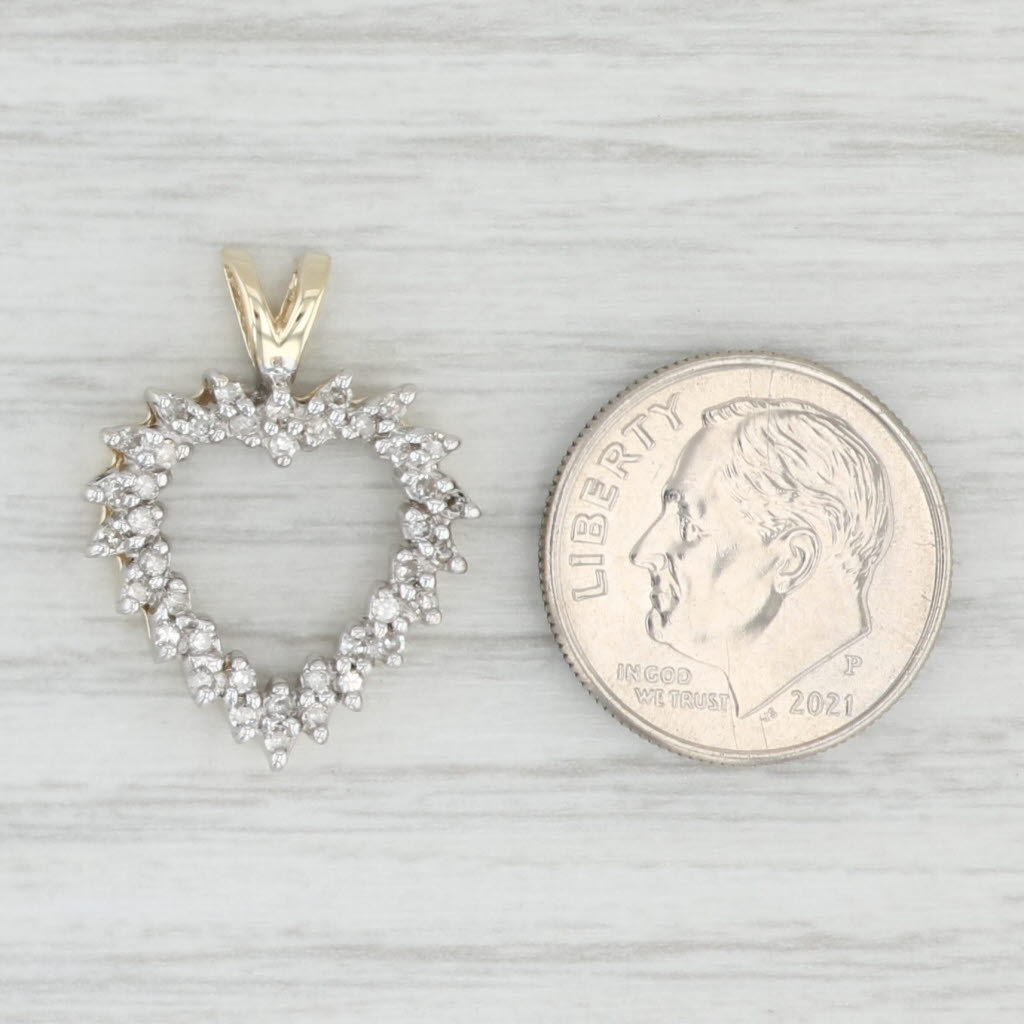 Light Gray 0.24ctw Diamond Open Heart Pendant 10k Yellow White Gold Gift Keepsake