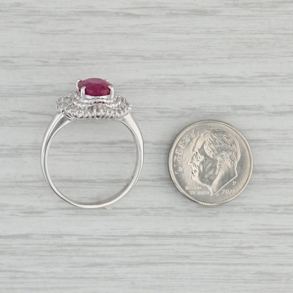 Gray 2.47ctw Oval Ruby Diamond Halo Ring 14k White Gold Size 8.75