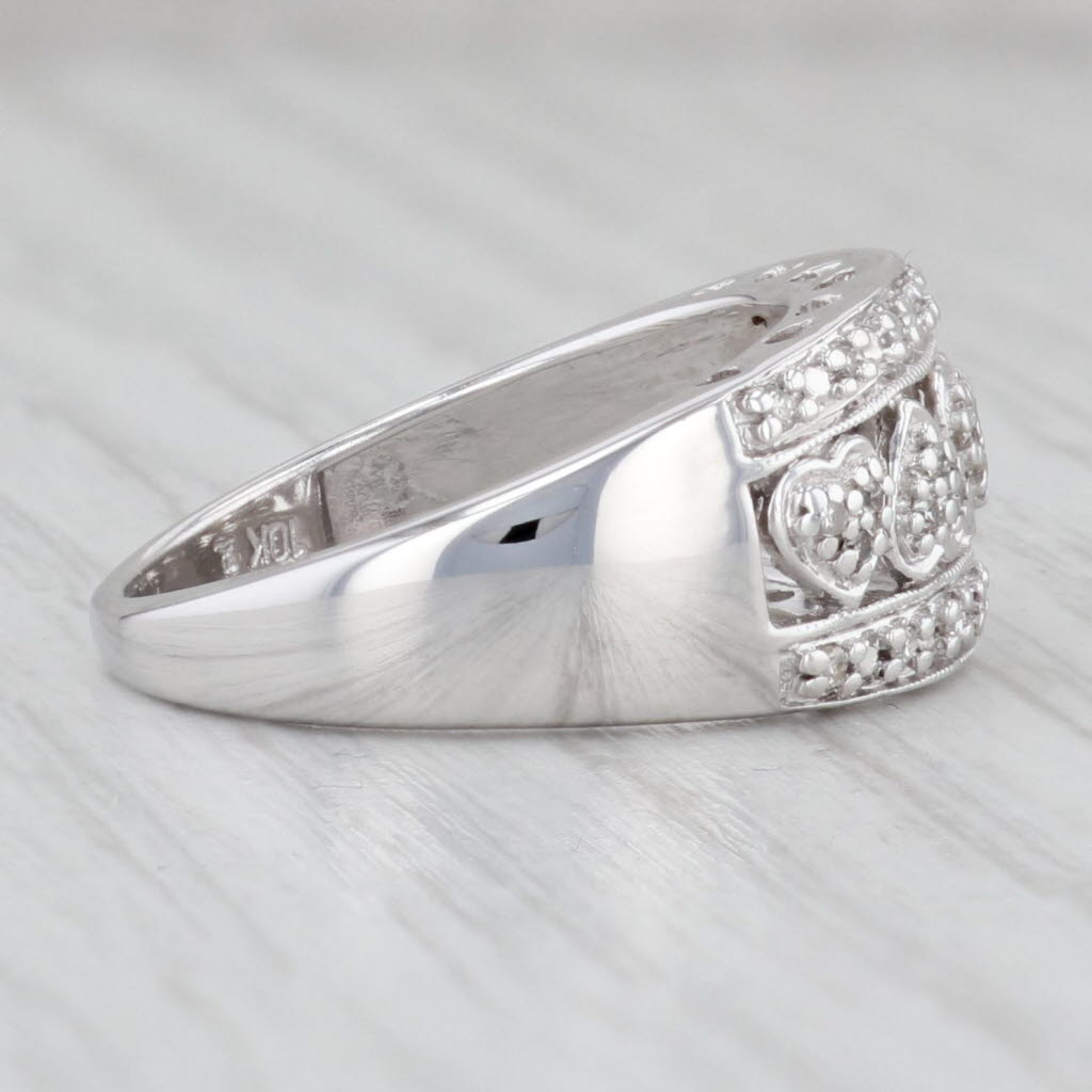Light Gray Diamond Hearts Ring 10k White Gold Size 6.25 Women's Band
