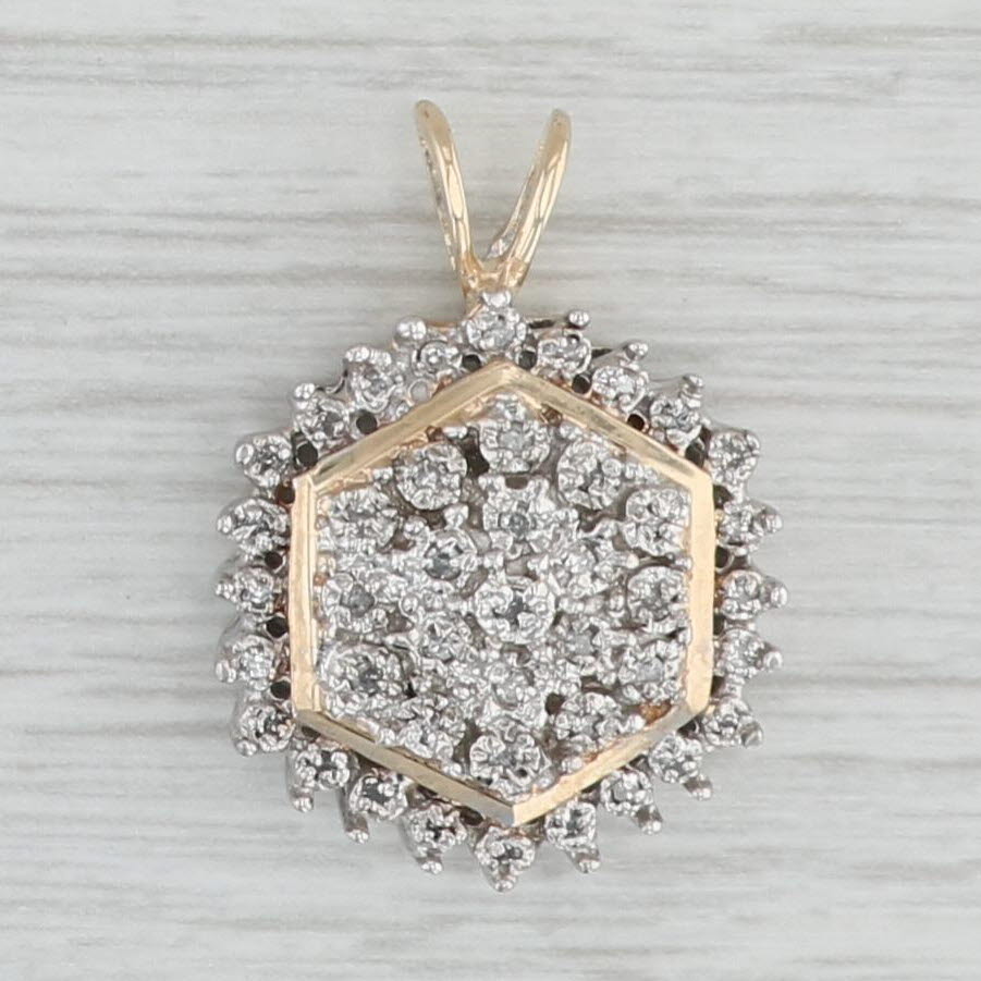 Gray 0.15ctw Diamond Cluster Halo Pendant 10k Yellow White Gold