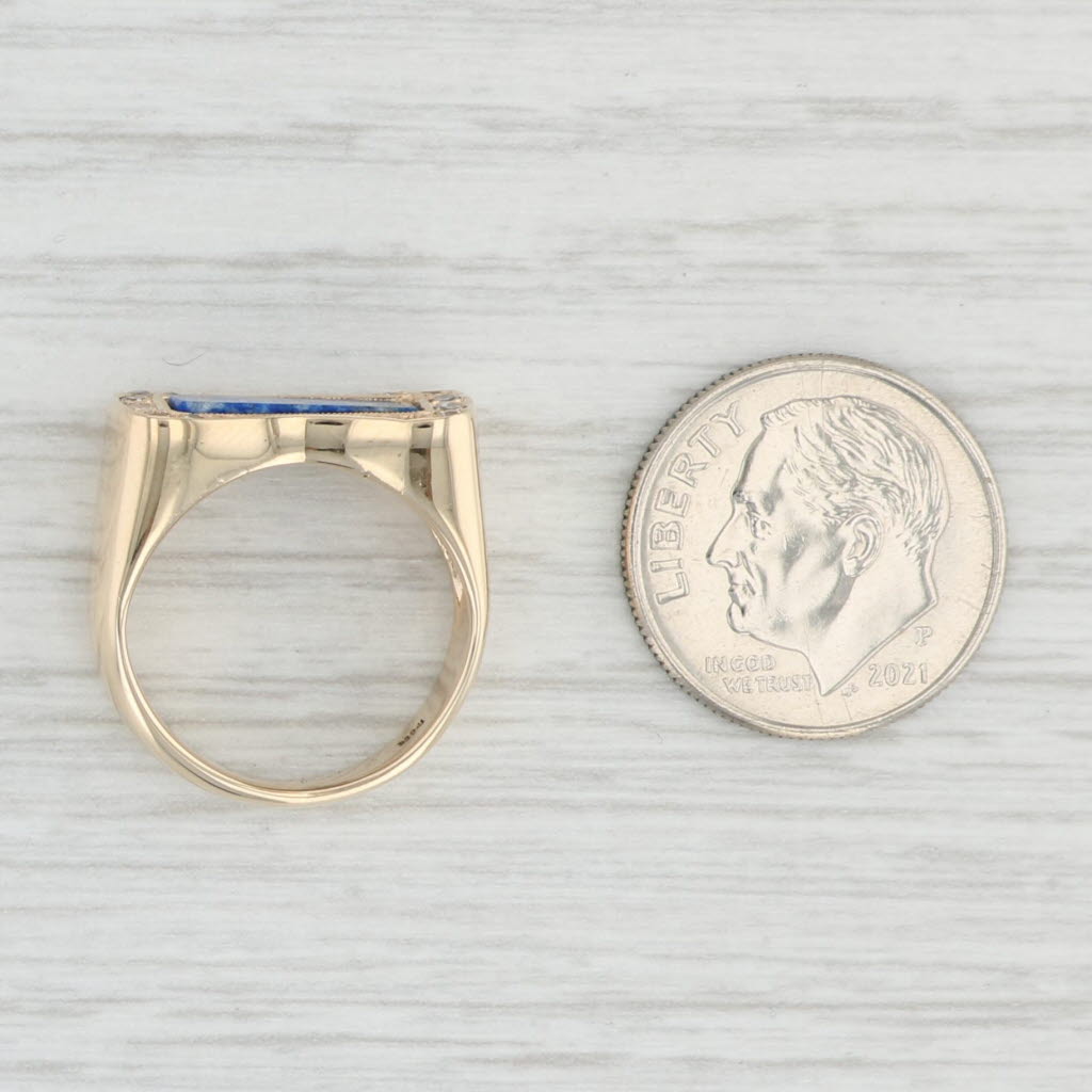 Light Gray Vintage Blue Lapis Lazuli Diamond Ring 14k Yellow Gold Size 4