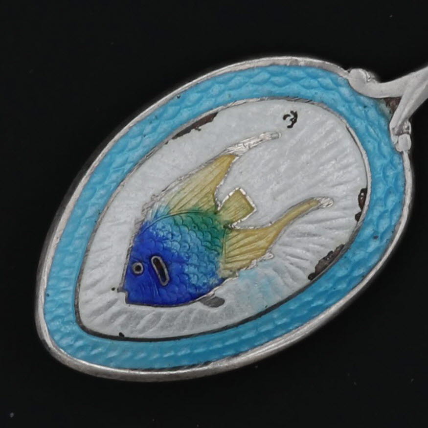 Black Nassau Bahamas Fish Souvenir Spoon Sterling Silver Enamel Vintage As Is