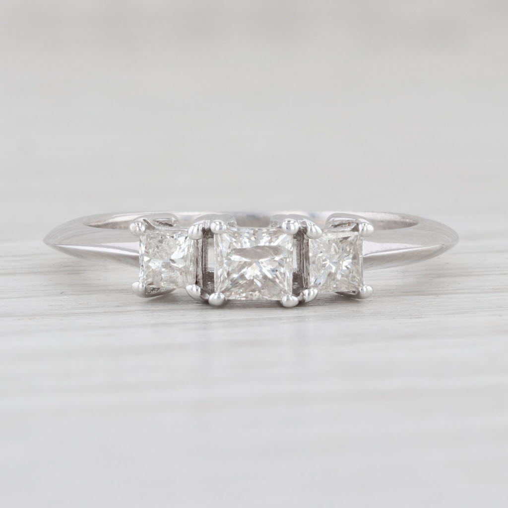 Light Gray 0.48ctw Princess 3-Stone Diamond Engagement 14k White Gold Size 6.75