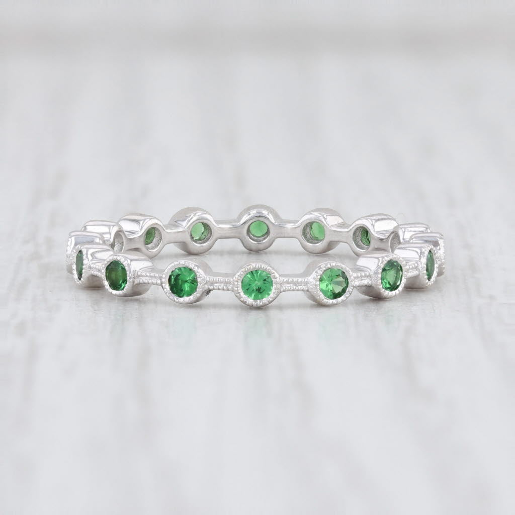 Light Gray New Beverley K Tsavorite Green Garnet Stackble Ring 18k White Gold Eternity Band
