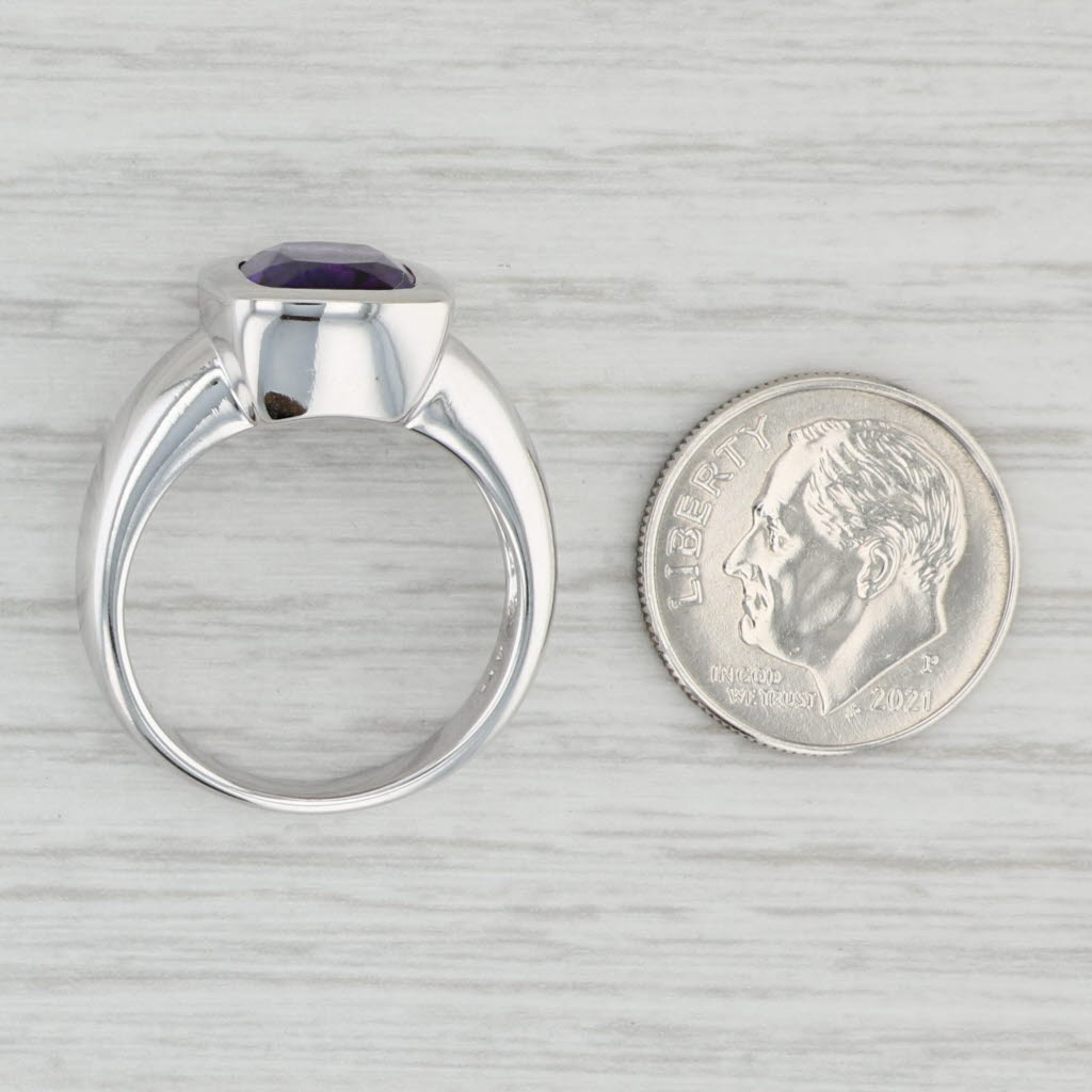 Light Gray 3.15ct Cushion Amethyst Solitaire Ring 14k White Gold Size 7.75